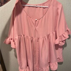 Women's Pink Ruffle Sleeve Top